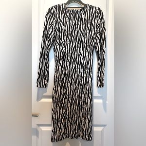 H&M bodycon long sleeve zebra print dress, S (NWOT)